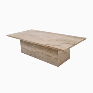 Rechteckiger Couch- oder Beistelltisch aus Travertin mit Messing, Italien, 1980er