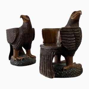 American Hand-Carved Wood Eagle Armchairs, 1900s, Set of 2