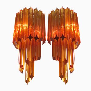 Vintage Murano Wall Sconce 32 Quadriedri Amber Prism, 1990s, Set of 2