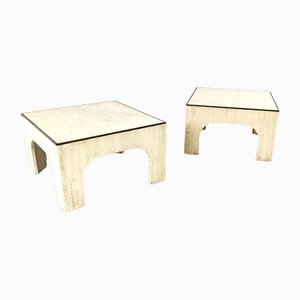 Travertine and Brass Coffee Tables, 1970s, Set of 2