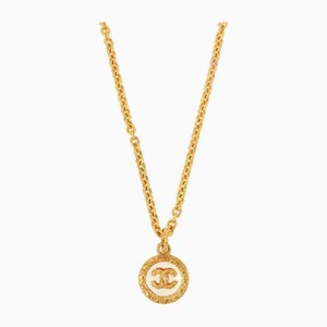Round CC Mark Plate Long Necklace in Gold & Clear from Chanel, 1993