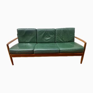 Scandinavian Green Leather Sofa