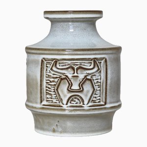 Moderne Skandinavische Vase aus Steingut mit Bullenmotiv von Michael Andersen, 1960er
