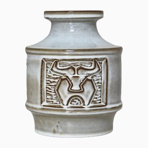 Scandinavian Modern Stoneware Vase with Bull Motif by Michael Andersen, 1960s