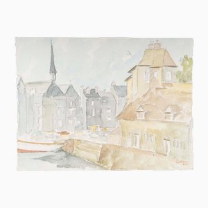 A City and Its Canal, 1980, Watercolour on Paper