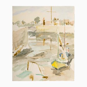 Port and Boats, 1950s, Watercolor on Paper