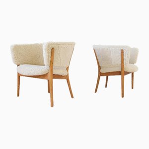 Mid-Century Lounge Charis aus Schaffell & gebeiztem Holz, 1962, 2er Set