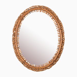 Mid-Century French Riviera Oval Mirror in Rattan and Woven Wicker, France, 1960s