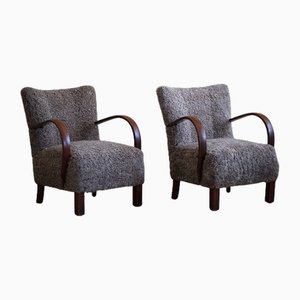 Mid-Century Modern Danish Lounge Chairs in Beech and Lambswool, 1940s, Set of 2