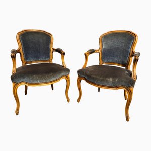 Blue Louis XV Style Armchairs, Set of 2
