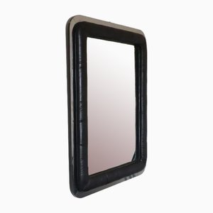 Rectangular Mirror with Black Leather Frame, 1970s