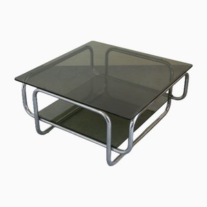 Tubular Chromed Coffee Table with Double Smoked Glass, 1970s