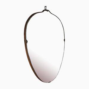 Vintage Shield-Shaped Mirror with Brass Inserts, Italy, 1950s