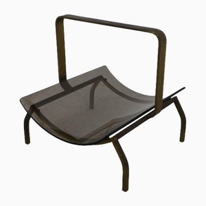 Vintage Magazine Rack in Brass and Curved Glass from Fontana Arte, 1960s