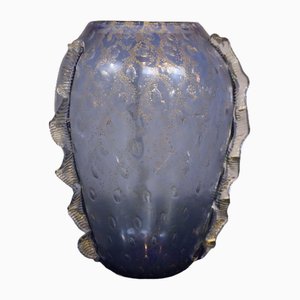Vase Vintage en Verre de Murano Bleu et Doré, Italie, 1980s