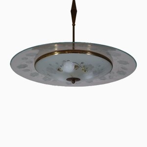 Hanging Light in Glass and Brass in the style of Fontana Arte, 1950s