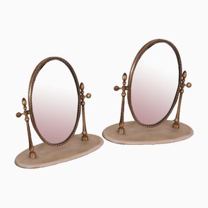 Brass and Marble Tilting Mirrors, 1950s, Set of 2