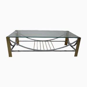 Couchtisch aus Aluminium, Stahl, Messing & Kristallglas, 1980er