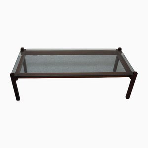 Mesa de centro de madera y vidrio, años 70