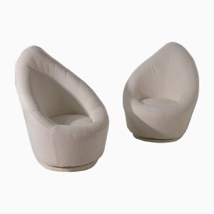 Set of French Leaf-Shaped Bouclé Armchairs, 1960s