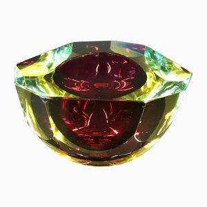 Large Murano 1.5kg Glass Faceted Sommerso Bowl Element Ashtray, Murano, Italy, 1970s
