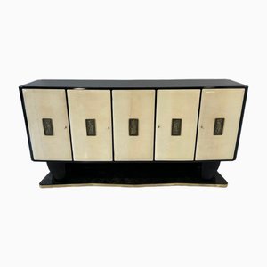 Art Deco Italian Parchment, Bronze and Black Sideboard by V. Dassi, 1940s
