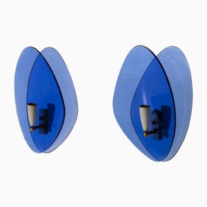 Italienische Blaue Glas Wandlampen von Pietro Chiesa für Fontana Arte, 1950, 2er Set