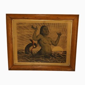 Lithographie Couleur Hans Thoma, Sirène, 1890, Encadrée