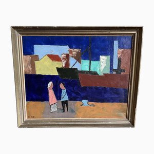 Blick auf den Hafen, 1967, Öl auf Leinwand, Gerahmt