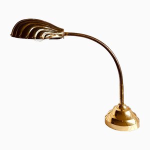 Art Nouveau Brass Goose Neck Shell Shaped Table Lamp, 1970s