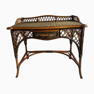 Vintage Two-Tone Rattan & Bamboo Dressing Table / Desk