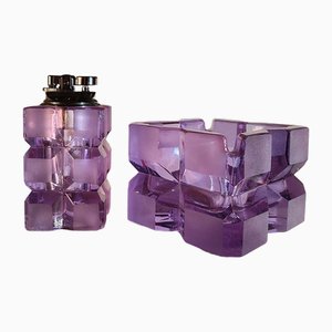 Juego de fumadores de cristal morado de cristal de Murano atribuido a Antonio Imperatore, Italia. Juego de 2
