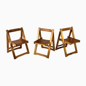 Pine Folding Chairs, 1970s, Set of 3