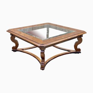 Square Coffee Table in Burr Walnut and Beveled Glass Top, 1980s
