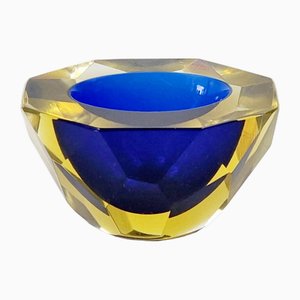 Sommerso Murano Glas Diamond Facettierte Catch-All Schale, Alessandro Mandruzzato zugeschrieben, Italien, 1970er