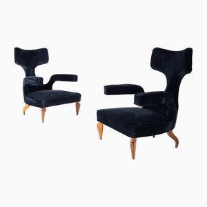 Chaises de Salle à Manger Zavanella en Bois et Velours Noir, 1950s, Set de 2