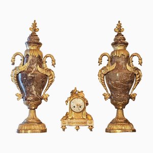 Large Marble and Gilt Bronze Vases with Dragons, Set of 2