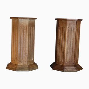 20th Century Oak Pedestal Tables, Set of 2