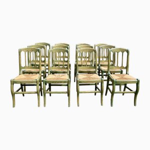 Series of 12 Straw Chairs in Green Stained Ash, 1990s, Set of 12