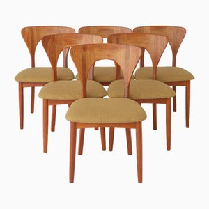 Vintage Danish Model Peter Teak Chairs by Niels Koefoed, Set of 6