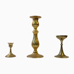Vintage Scandinavian Brass Candlesticks, 1970s, Set of 3