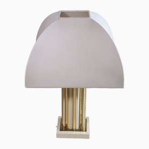 Table Lamp in Brass and Lacquered Metal with Fabric Lampshade by Romeo Rega, 1960s