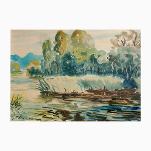 Janis Brekte, River, 1960, Watercolor on Paper