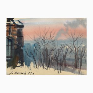 Janis Brekte, Winter Day, 1969, Acquarello su carta