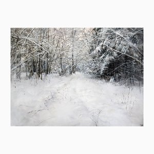 Janis Zingitis, Winter Road in the Forest, 2023, Öl auf Leinwand