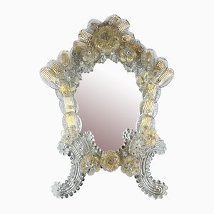 Espejo de mesa veneciano vintage con marco de cristal de Murano, años 40