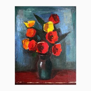Aleksandr Rodin, Flores, óleo sobre cartón, años 70
