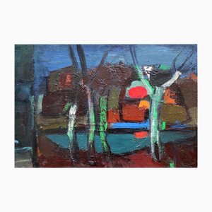 Aleksandr Rodin, Landscape by the River, Oil on Cardboard, 1970s