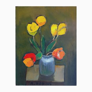 Aleksandr Rodin, Seven Tulips, Oil on Canvas, 1970s