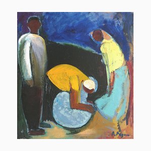 Aleksandr Rodin, Trois Personnages, 1980s, Huile sur Toile